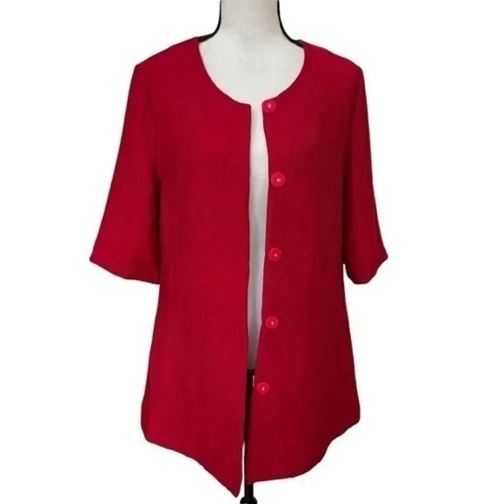 Joryaxuan couture red 100% silk 1/2 sleeve jacket size XL NWT.